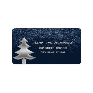 Etiqueta Feriado elegante da árvore de Natal Silver confet