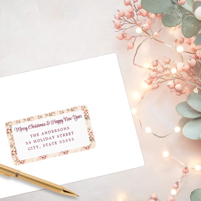 Etiqueta Feriado Floral de Pastel Pink (Shabby Chic Address Label)