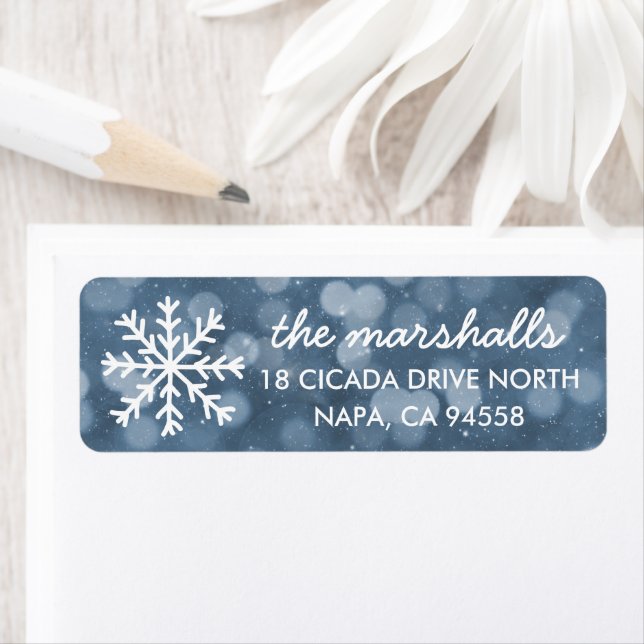 Etiqueta Feriado Noturno de Snowy Winter Bokeh (Insitu)