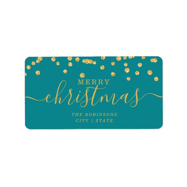 Etiqueta Feriados DOURADOS Simples de Natal - Teal Glitter (Frente)