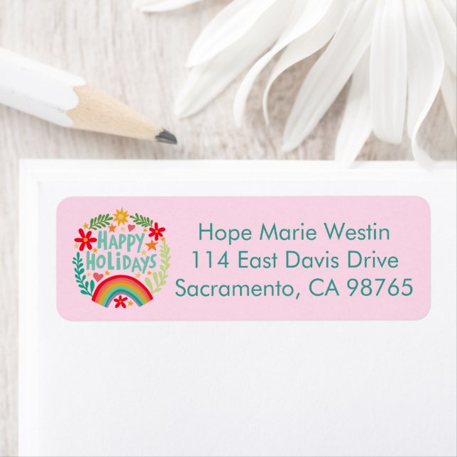 Etiqueta Feriados Felizes Arco-Íris Endereço de Devolução R (Insitu)