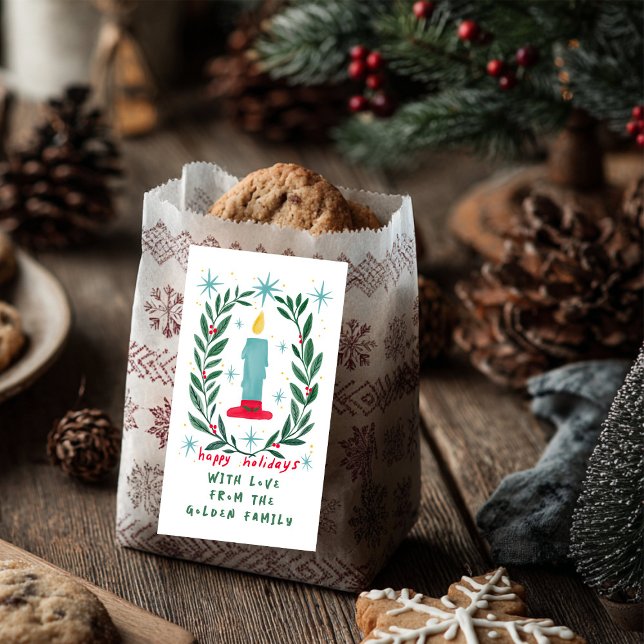 Etiqueta Feriados Felizes Velas Desenhadas Presente PERSONA (Happy Holidays Candle Hand Drawn CUSTOM Gift Label Sticker
)
