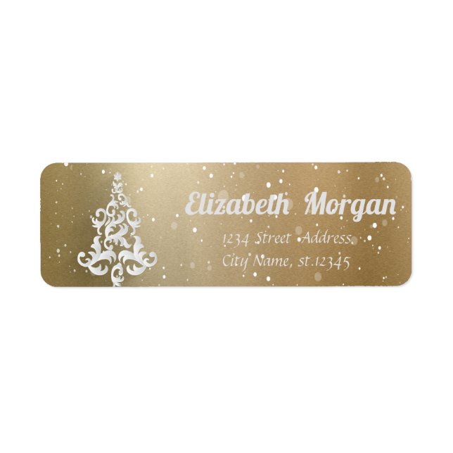 Etiqueta Férias Douradas da Árvore de Natal Branco, Natal (Frente)