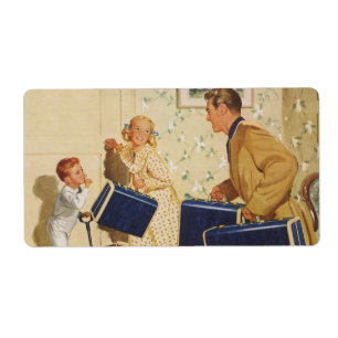 Etiqueta Férias Familiares Vintage, Pais, Crianças e Suitca