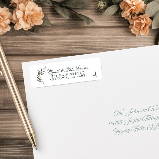 Etiqueta Fern Green Willow Branch Elegant Wedding (Fern Green Willow Branch Elegant Return Address Labels)
