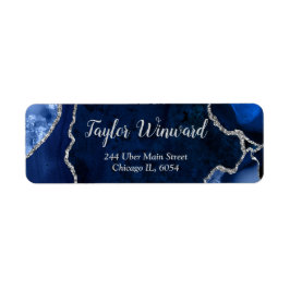 Etiqueta Festa de Aniversário Azul Marinho e Mármore Pratea