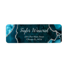 Etiqueta Festa de Aniversário com Mármore Azul Teal e Ágata