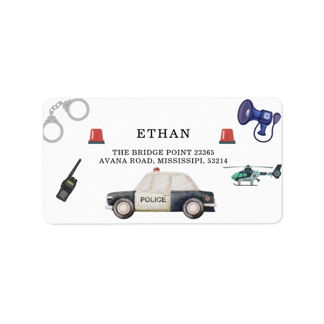 Etiqueta Festa de Aniversário das Crianças da Polícia Fashi (Frente)