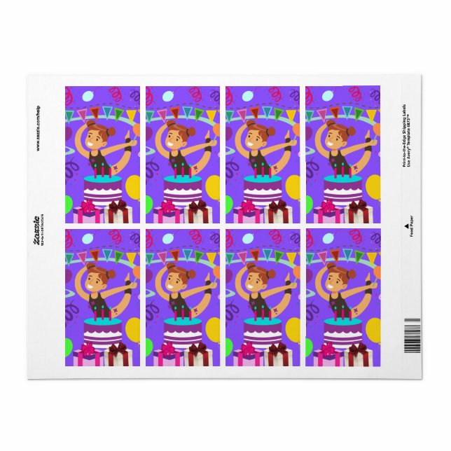 Etiqueta Festa de aniversário de ginástica (Folha completa)