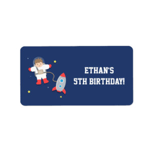 Etiqueta Festa de Aniversário do Astronauta no Espaço da Na
