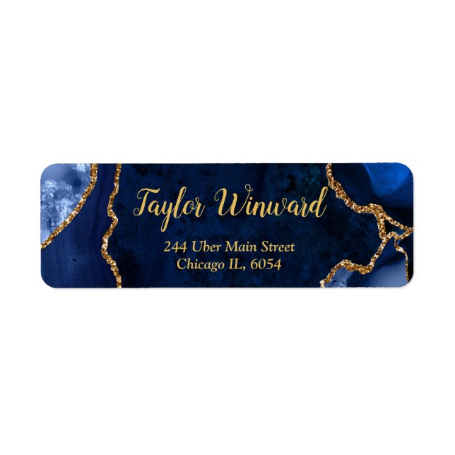 Etiqueta Festa de Aniversário em Azul Marinho e Ágata Doura (Frente)