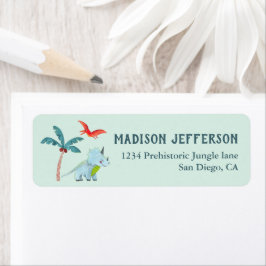 Etiqueta Festa de chá de bebê azul dinossauro