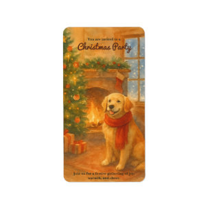 Etiqueta Festa de Natal Convidam Cena de Cachorro Cozy