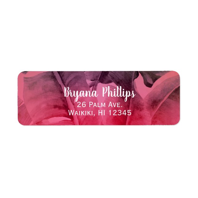 Etiqueta Festa Luau de Folhas de Palmeira Tropical Rosa de  (Frente)