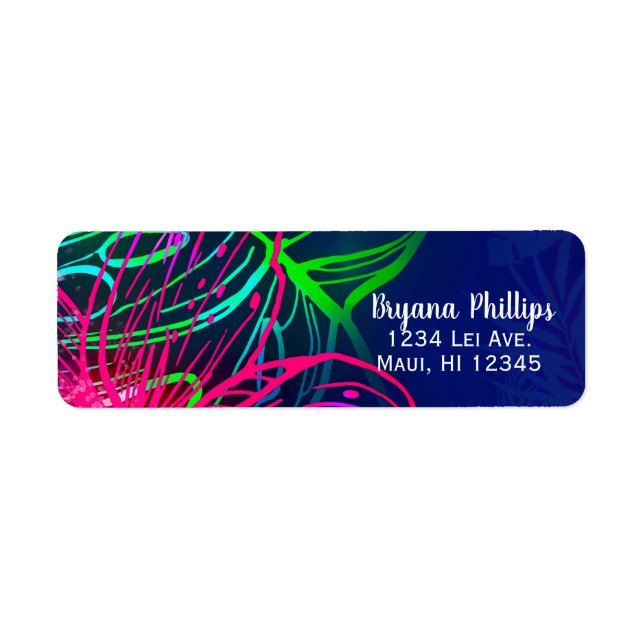 Etiqueta Festa Neon Aloha Tropical Luau Elétrico Noturno (Frente)