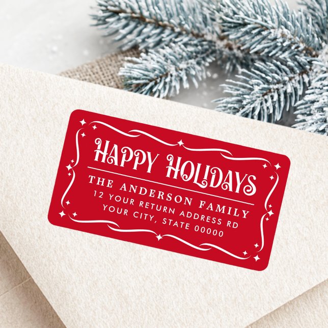 Etiqueta Festas Felizes Férias elegante endereço de devoluç (Festive Happy Holidays elegant red return address Label)