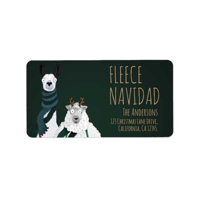 Etiqueta Festive Funny Llama & Sheep Fleece Navidad Punny (Frente)