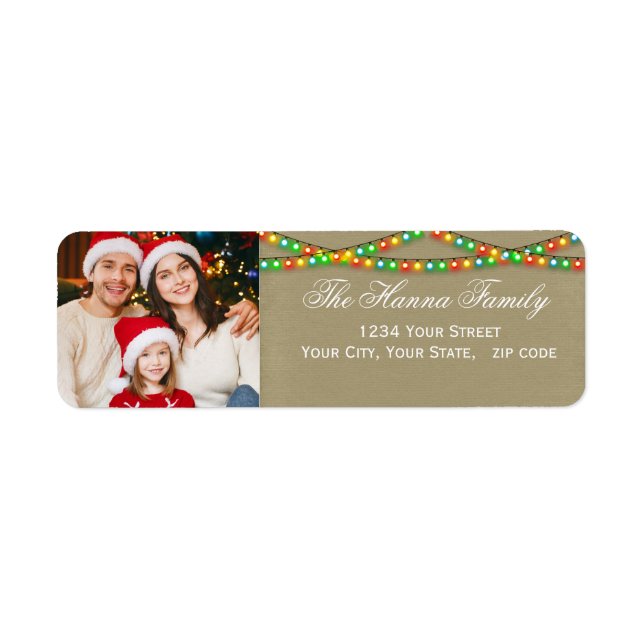 Etiqueta Festive Personalized Family Photo Christmas Lights (Frente)