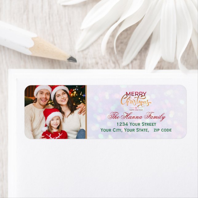 Etiqueta Festive Personalized Family Photo Merry Christmas (Insitu)