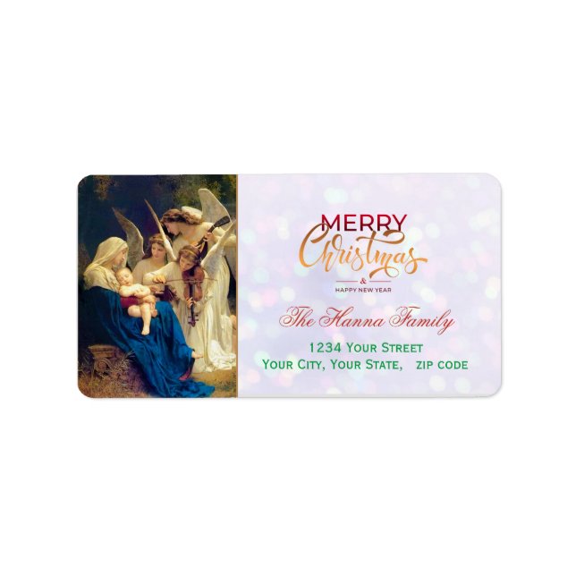Etiqueta Festive Religious Angels Nativity Merry Christmas (Frente)