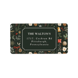 Etiqueta Festivo Botânico de inverno Endereço Natal