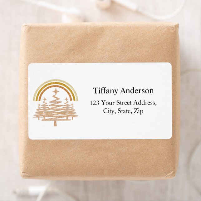 Etiqueta Festivo Dourado Rainbow Fir Tres Shipping (Insitu)