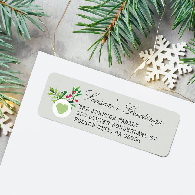 Etiqueta Festivo Dusty Green Address Holiday (Festive Dusty Green Return Address Holiday Label)