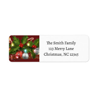 Etiqueta Festivo Holly Garland | Endereço de Natal Vermelho