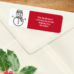 Etiqueta Festivo Red Christmas Snowman<br><div class="desc">Uplique seus envelopes de férias com essas etiquetas divertidas. Ideal para a sua papelaria de Natal e cartas,  as etiquetas apresentam uma imagem simples de um boneco de neve alegre. Clique em 'Personalizar' para adicionar seu nome e endereço no lado direito,  no fundo vermelho.</div>