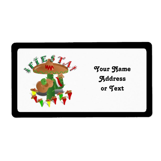 Etiqueta Fiesta Cactus w/Sombrero & Guitar (Frente)