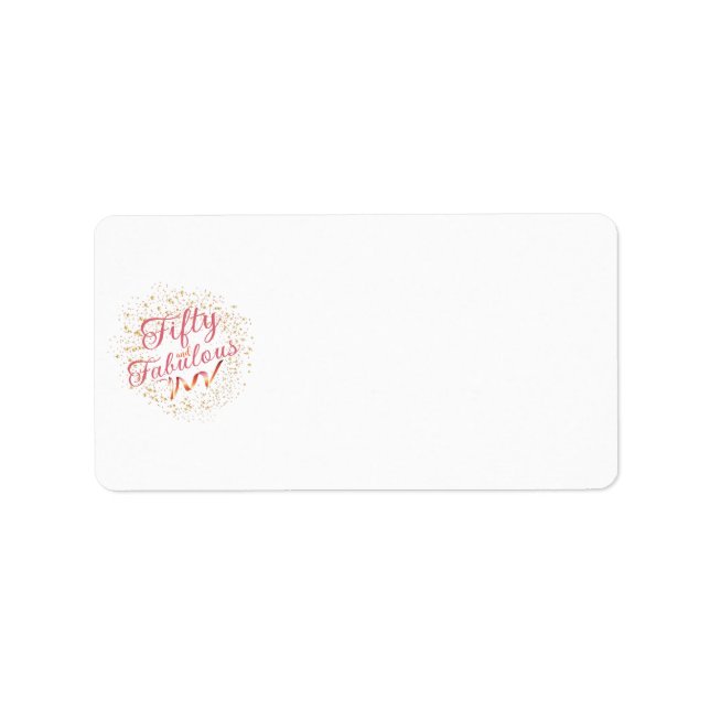 Etiqueta Fifty and Fabulous pink typography, gold sparkle  (Frente)