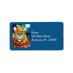 Etiqueta Figurino de Halloween Pumpkin Mouse Watercolor Art