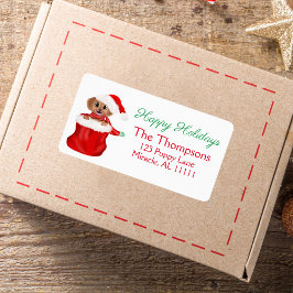 Etiqueta Filhote Bulldog Na Bolsa Do Papai Noel Feliz Natal