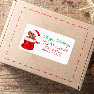 Etiqueta Filhote Bulldog Na Bolsa Do Papai Noel Feliz Natal