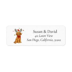 Etiqueta Filhote de Goldendoodle com Chapéu de Papai Noel e