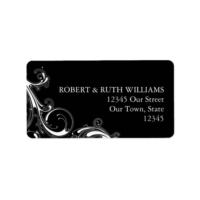Etiqueta Filigree Swirl Black com White (Frente)