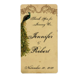 Etiqueta fino do vinho do casamento do pavão