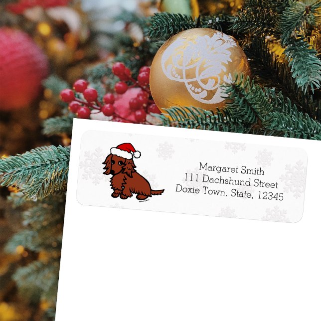 Etiqueta Fita de Natal Red Long Haired Dachshund (Red Long Haired Dachshund Santa Design Christmas Return Address Labels for Dachshund Owners.)