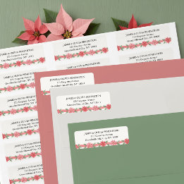 Etiqueta Fita de Poinsettia Aquarela Endereço de Férias