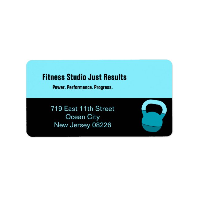 Etiqueta Fitness Studio Name Specialty Kettlebell Address (Frente)