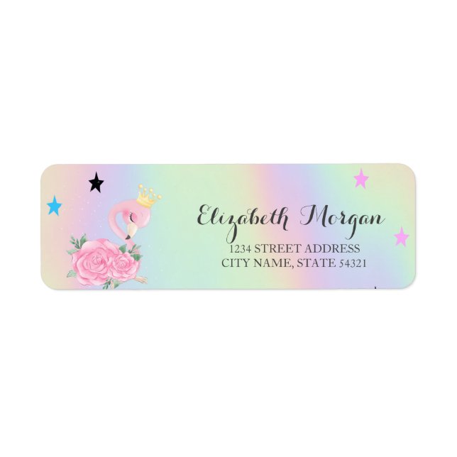 Etiqueta Flamingo De Bebê, Estrelas, Holográfico (Frente)