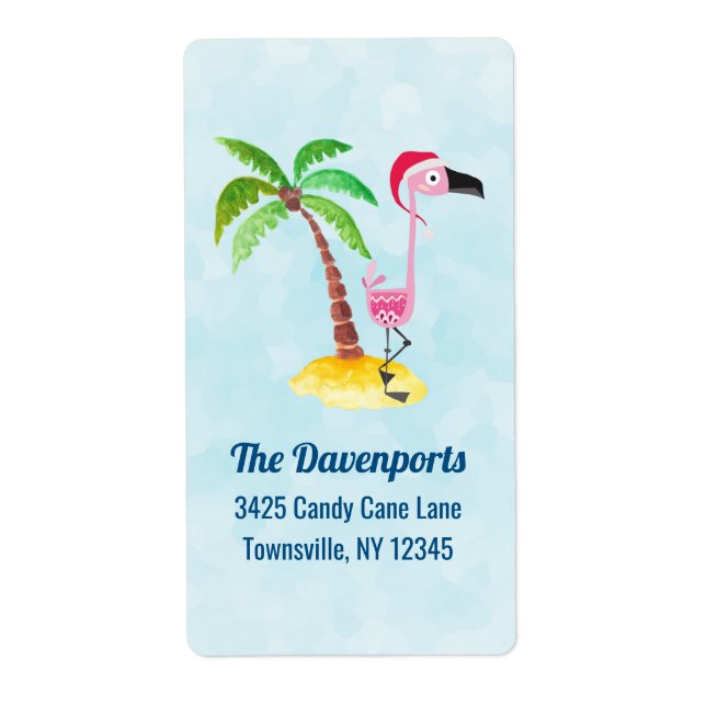 Etiqueta Flamingo Rosa no Natal Vermelho (Frente)