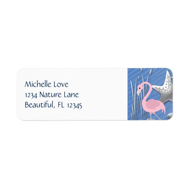 Etiqueta Flamingo rosa, Starfish e Cattails Beach Address (Frente)