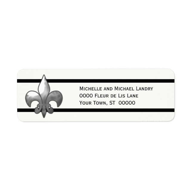 Etiqueta Fleur de Lis prateado com faixas pretas (Frente)