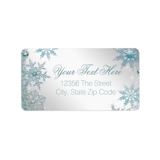 Etiqueta Floco de Neve Azul Turquesa Elegante (Frente)