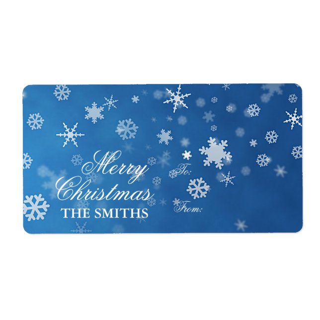 Etiqueta Floco de neve elegante da família azul (Frente)
