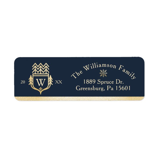 Etiqueta Floco de neve Elegante e Regal Crest Dourado e Mar (Frente)
