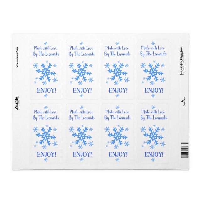 Etiqueta Floco de Neve FEITO COM AMOR Personalize NOME (Folha completa)