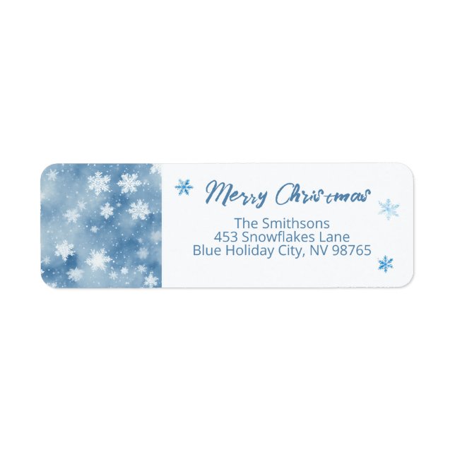 Etiqueta Flocos de neve de Natal Céu Azul Claro (Frente)