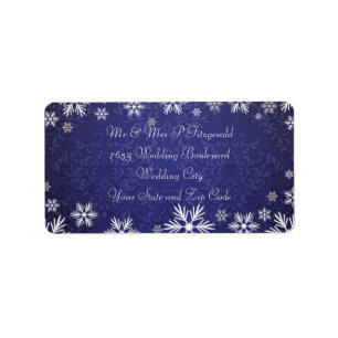 Etiqueta Flocos de neve e casamento tema damasco azul